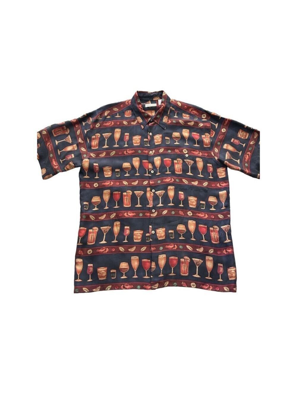 Burma Bibas Silk Cocktail Print Button Down Shirt Blue Size L